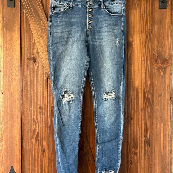 High Rise Blue Distressed Jeans - Picture 1 of 4